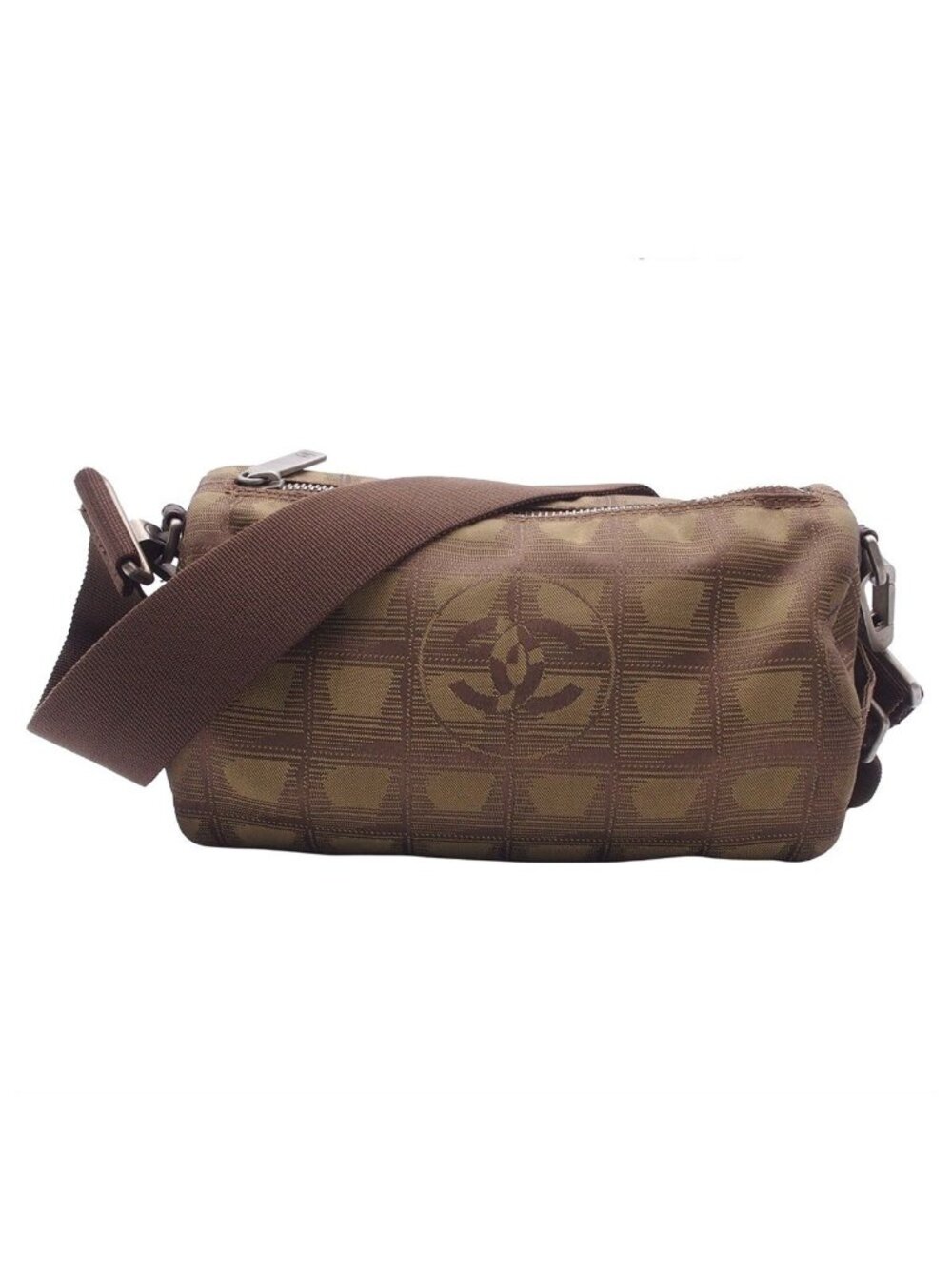 Chanel New Travel Line Mini Roll Khaki Brown Nylon Shoulder Bag